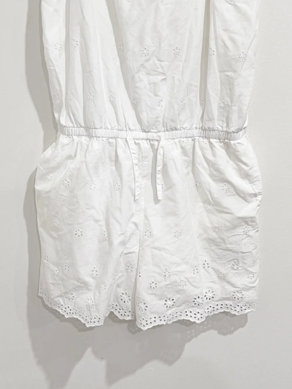 EUC GAP Girls' Cotton Ruffle Eyelet Tank Romper in Optic White